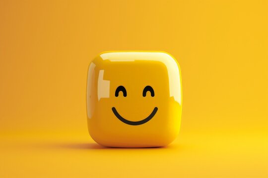 Golden smiley ball button, round yellow smile symbol, grin, smirk, and laughter, radiating good humor. Joyful happy positive vibes icon on black. Warmth childlike feelings, customer service excellence