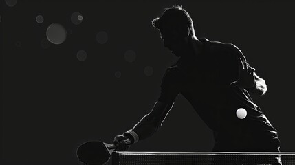A black silhouette of a table tennis player