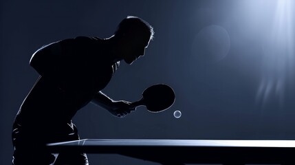 A black silhouette of a table tennis player - obrazy, fototapety, plakaty