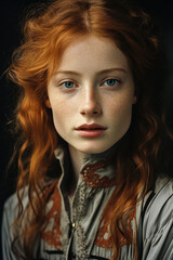 Fototapeta premium AI-Generated Stunning Portrait of a Beautiful Red-Haired Young Woman