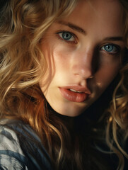 Fototapeta premium AI-Generated Portrait of a Stunning Blonde Woman with Blue Eyes