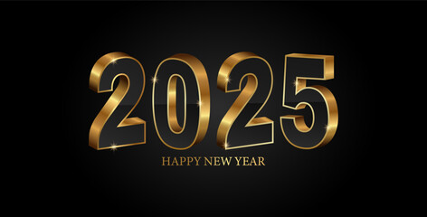 Happy New Year 2025 background with 3D golden numbers. Vector illustration