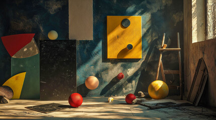 AI-Generated Artistic Still Life with Abstract Shapes