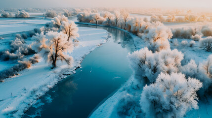 Paysages d'hiver, vues de drone - obrazy, fototapety, plakaty