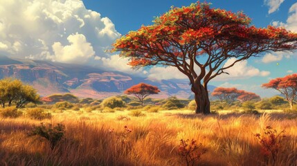 Fototapeta premium african landscapes illustration generative ai
