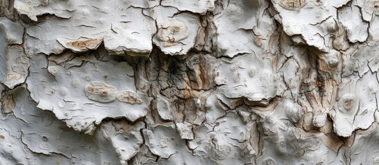Weathered white tree bark texture close-up.