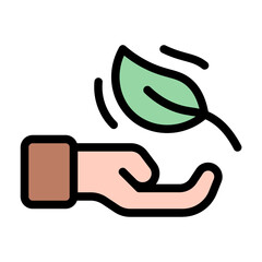 Sustainability icon with flat color and outline style