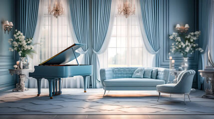 Salon de musique avec piano dans appartement haussmannien - 728882912