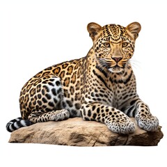 a african leopard resting on the rock, studio light , isolated on white background