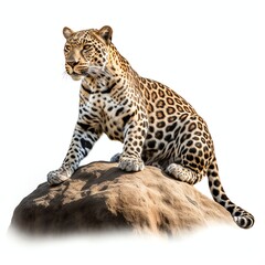 a african leopard resting on the rock, studio light , isolated on white background