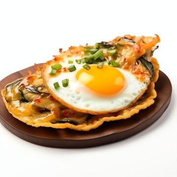 a Crispy fried mussel pancake with egg thai street food style, studio light , isolated on white background