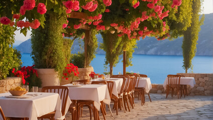 Beautiful summer street cafe in Greece