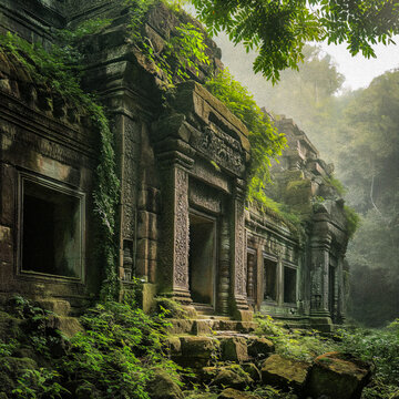 AI-Generated Image of an Ancient Khmer Temple in the Forest