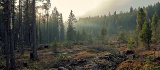 Regenerated mixed forest following bark beetle infestation and logging. - obrazy, fototapety, plakaty