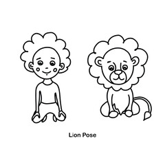 Fototapeta premium Kids yoga lion pose. Vector cartoon illustration.
