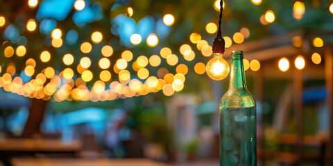 Outdoor party string lights hanging on beach
