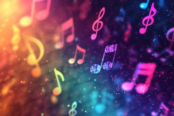 Rainbow sparkle music notes Generative AI - obrazy, fototapety, plakaty