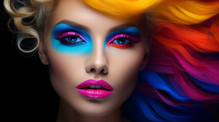 Beauty Woman with Bright Color Makeup