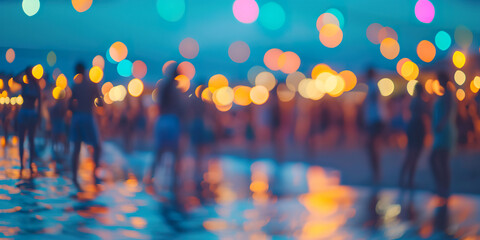 Party beach. Blurred people having night beach party in summer vacation