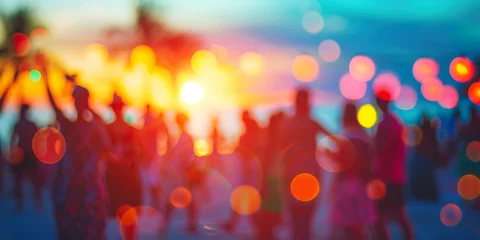 Fotobehang Party beach. Blurred people having night beach party in summer vacation © shobakhul