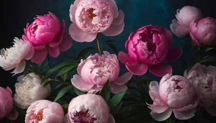 Pink peonies on a dark background