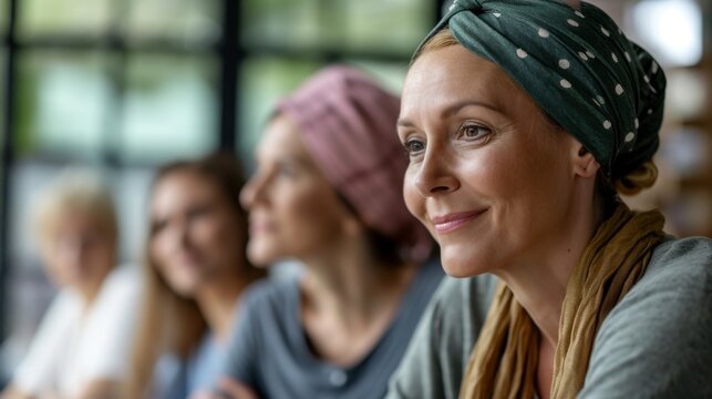 cancer patient attending support group, reflecting resilience generative ai