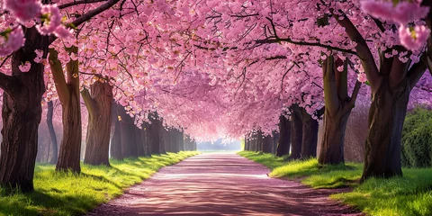 Foto auf Glas Sakura Cherry blossoming alley. Wonderful © shobakhul