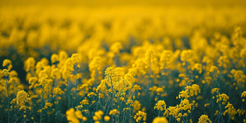 Seemingly endless field of yellow mustard plant - obrazy, fototapety, plakaty