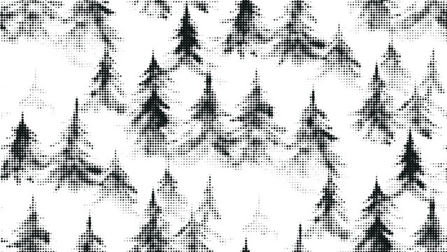 Abstract seamless pattern with halftone textured gray green fir forest. Elegant geometric half tone coniferous landscape texture for travel concept textile, wallpaper, banner