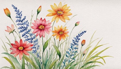 Watercolor drawing of wild flowers on a white background.