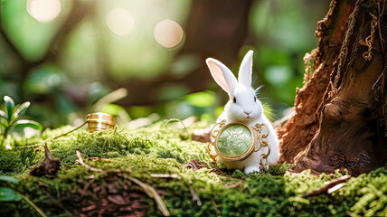 Enchanted woods reveal bunny's hidden treasure.