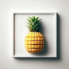 pineapple artistic painting on white background with wooden frame