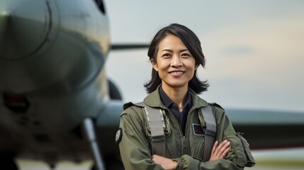 Fototapeta premium Pilot standing in front of a plane