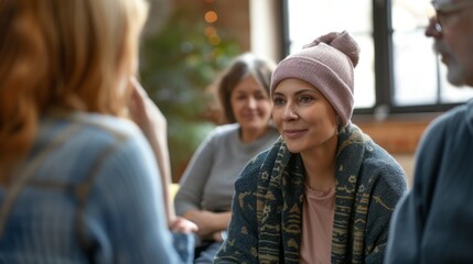 cancer patient attending support group, reflecting resilience generative ai - obrazy, fototapety, plakaty
