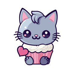 cat funny cartoon muffin cupcake cat  vector illustration isolated transparent background, cut out or cutout t-shirt design