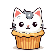 cat funny cartoon muffin cupcake cat  vector illustration isolated transparent background, cut out or cutout t-shirt design