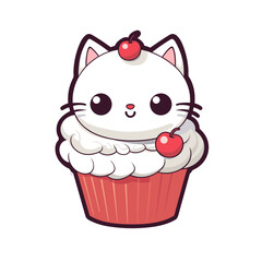 cat funny cartoon muffin cupcake cat  vector illustration isolated transparent background, cut out or cutout t-shirt design