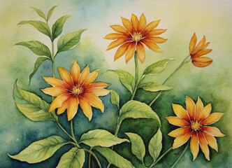 Watercolor painting of a collection of vibrant flowers