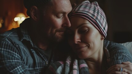 husband supporting his wife in the tough battle against cancer generative ai - obrazy, fototapety, plakaty