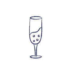 Vector Illustration of champagne glass with bubbles. Charcoal crayon hand drawn design. Isolated element on a white background