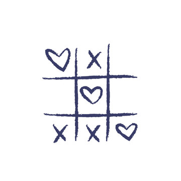 recommend clip art: Vector Illustration of Tic-Tac-Toe game with hearts. Charcoal crayon hand drawn design. Isolated element on a white background