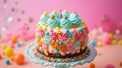 Fototapeta na wymiar Birthday Cake with Colorful Decoration