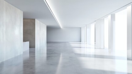 Empty white modern minimalist interior with empty white wall.