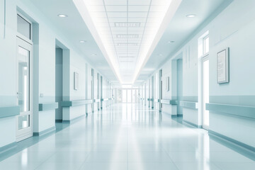 Fototapeta premium Empty spacious hospital hallway with clinic interior AI Generative