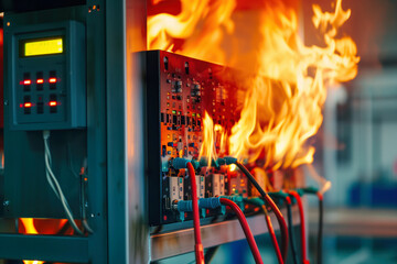 There was fire caused by short circuit and overload on an electrical panel AI Generative 