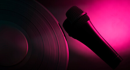 color music show background with vinyl and microphone