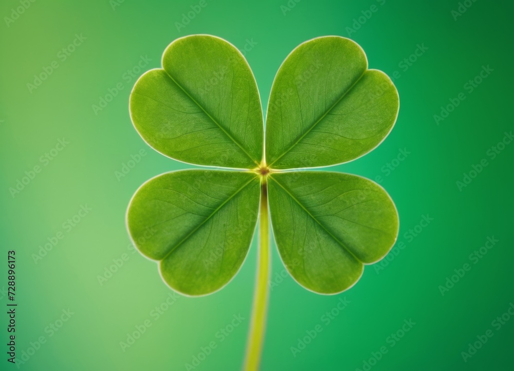 Wall mural four leaf clover bringing good luck on a green blurred background. st.patrick 's day