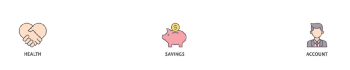 HSA icon set flow process illustrationwhich consists of healthcare, growth, id card, and accounting icon live stroke and easy to edit 