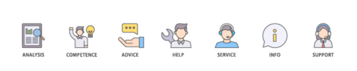 Problem solving icon set flow process illustrationwhich consists of analysis, critical thinking, creativity, emotional intelligence, research, team building  icon live stroke and easy to edit 