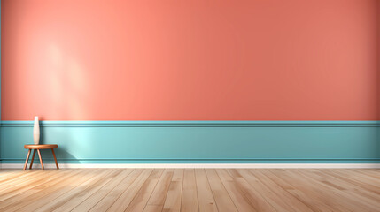 Empty orange cement wall and wood floor background for product display montage, White concrete and wooden room backdrop template